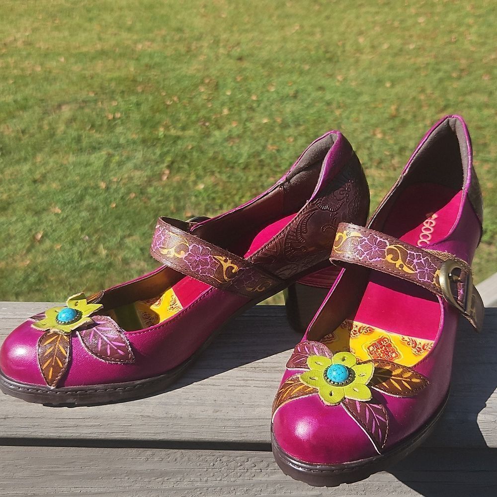 Socofy Floral Mary Jane Heels Size 40 (US 9–9.5)